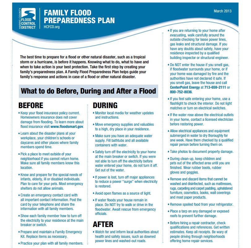 Harris County Flood control district. Family Flood Preparedness Plan