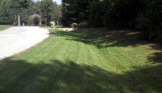 View of a grass-lined channel, also called a grassy swale or bioswale, in the US(U.S. Department of Agriculture, Natural Resources Conservation Service)