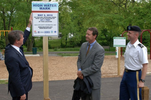 Mayor Karl Dean unveils the High Water Mark Initiative on the 3-year anniversary of the city's May 2010 flood (Nashville, TN, USA).