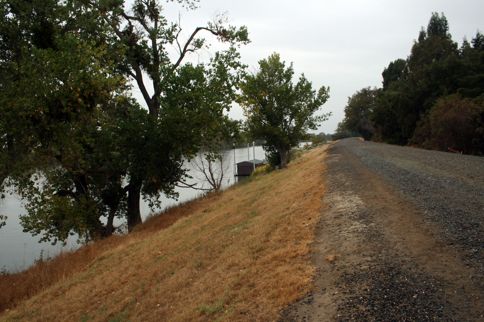The side of a levee in Sacramento, California