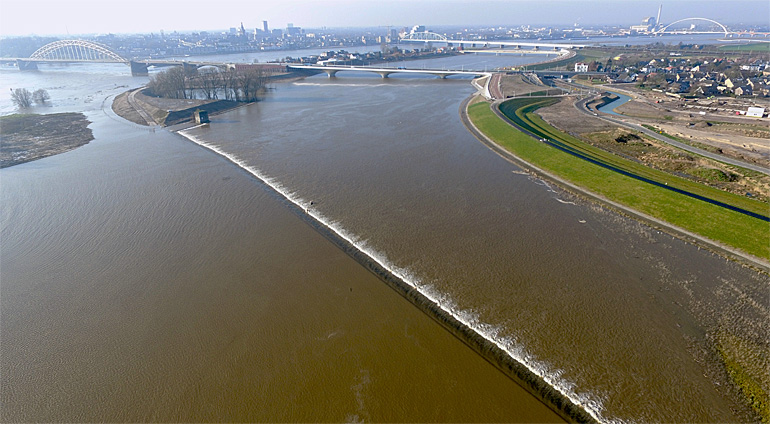 Flood relief channel along river Rhine at Nijmegen, the Netherlands